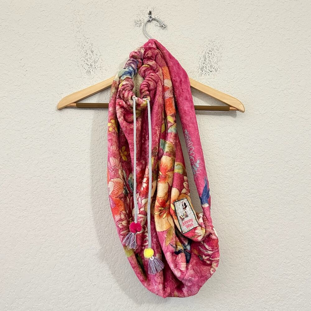 JOHNNY WAS Heron Blanket Sling Bag Pink Floral Velvet Fleece Drawstring Shoulder